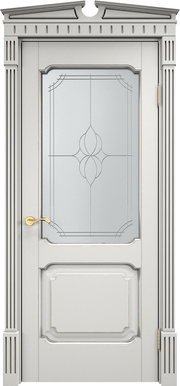 Дверь Итальянская Легенда массив ольхи ОЛ7.2 белый грунт с патиной серебро, стекло 7-1