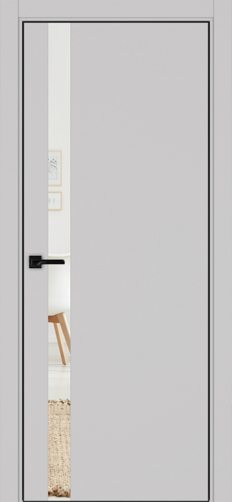 Двери в интерьере - Дверь Эко 211 пепельный, кромка AL черная SB с 4-х сторон, зеркало