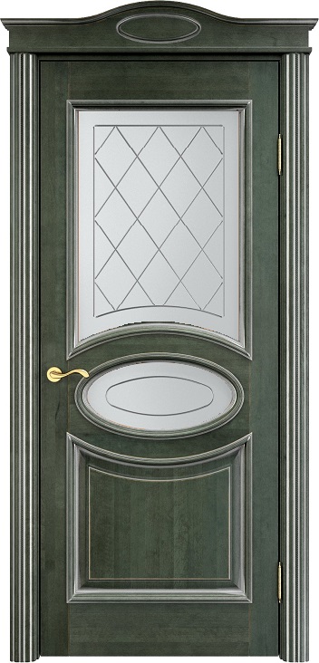 Дверь Итальянская Легенда массив ольхи ОЛ26 зеленый с патиной серебро, стекло 26-2