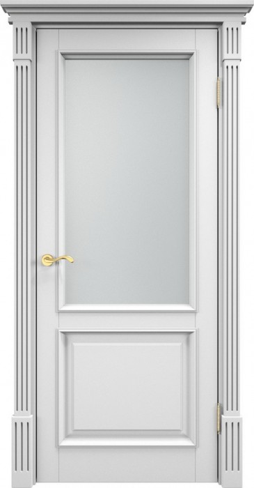 Дверь Итальянская Легенда массив сосны 112ш с багетом эмаль белая, стекло матовое