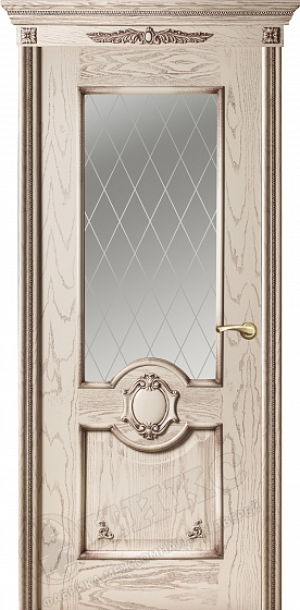 Двери в интерьере - Дверь Оникс Рада эмаль слоновая кость с патиной, сатинат гравировка Ромбы