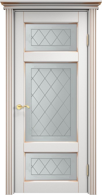 Двери в интерьере - Дверь Итальянская Легенда массив ольхи ОЛ55 белый грунт с патиной золото, стекло 55-8