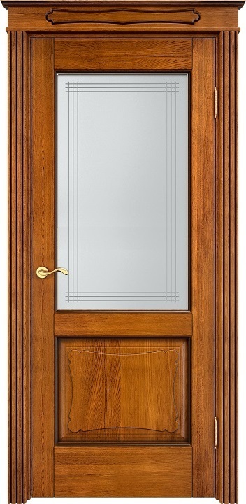 Дверь ПМЦ массив дуба Д6 медовый с патиной орех, стекло 6-7