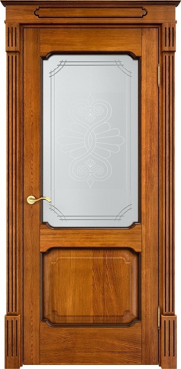 Дверь Итальянская Легенда массив дуба Д7 медовый с патиной орех, стекло 7-2