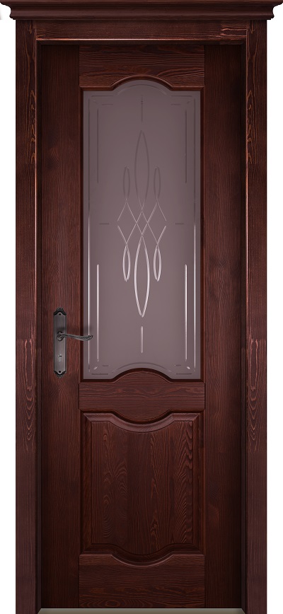 Двери в интерьере - Дверь ОКА браш массив сосны Ферара махагон, стекло графит с фрезеровкой