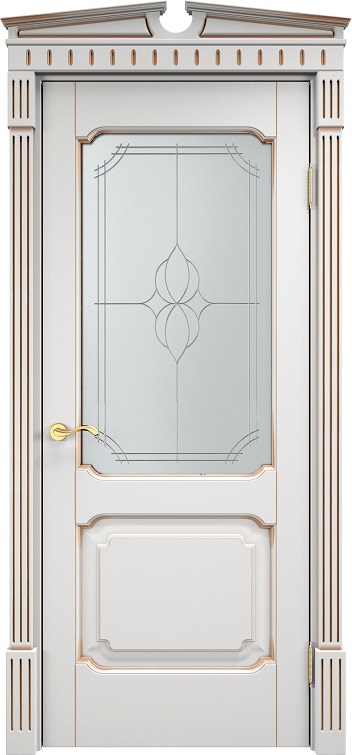 Двери в интерьере - Дверь Итальянская Легенда массив ольхи ОЛ7.2 белый грунт с патиной золото, стекло 7-1