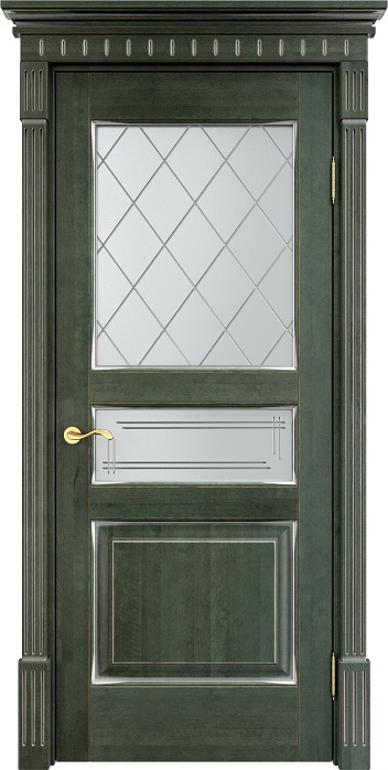 Дверь ПМЦ массив ольхи ОЛ5 зеленый с патиной серебро, стекло 5-2