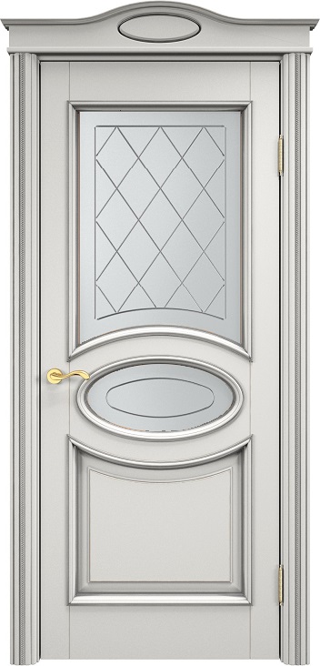 Дверь Итальянская Легенда массив ольхи ОЛ26 белый грунт с патиной серебро, стекло 26-2