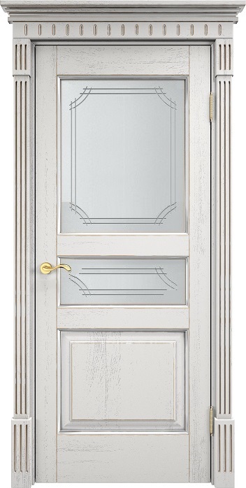 Двери в интерьере - Дверь Итальянская Легенда массив дуба Д5 белый грунт с патиной серебро микрано, стекло 5-1