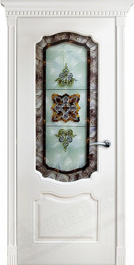 Двери в интерьере - Дверь Оникс Венеция фрезерованная эмаль белая, витраж сиреневый