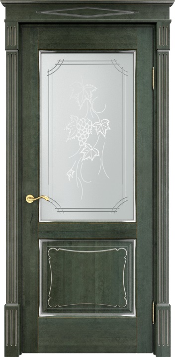 Двери в интерьере - Дверь Итальянская Легенда массив ольхи ОЛ6.2 зеленый с патиной серебро, стекло 6-2