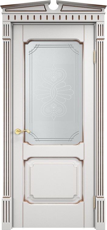 Дверь Итальянская Легенда массив ольхи ОЛ7.2 белый грунт с патиной орех, стекло 7-2