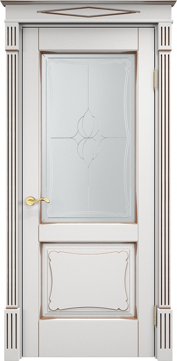 Дверь Итальянская Легенда массив ольхи ОЛ6.2 белый грунт с патиной орех, стекло 6-5