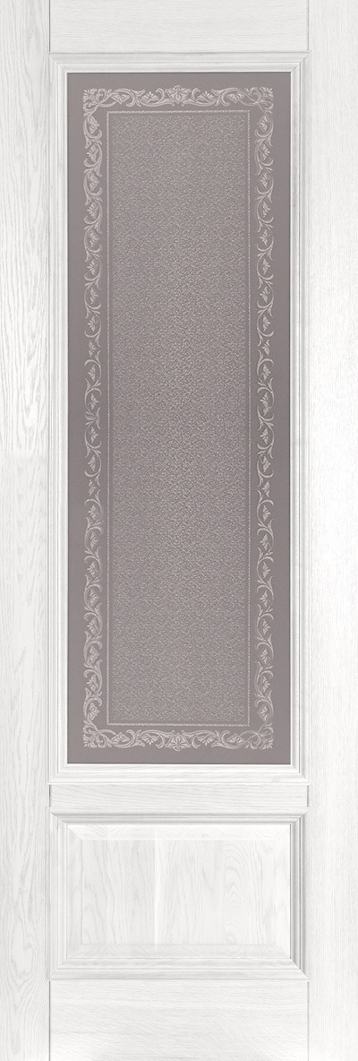 Дверь Ока массив дуба цельные ламели Аристократ №4 эмаль белая, стекло графит с наплавом