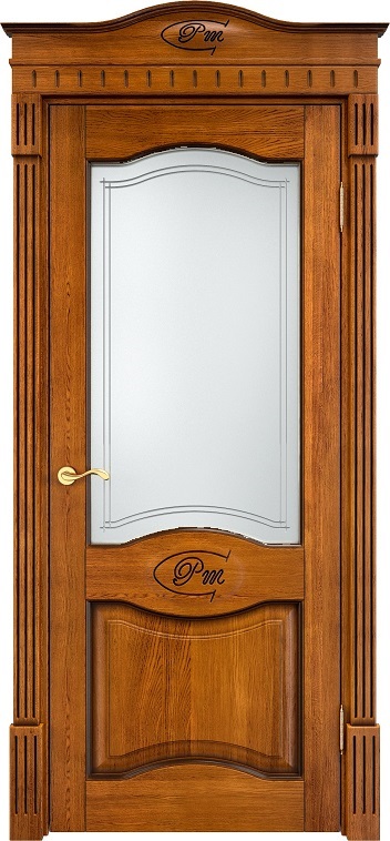 Дверь ПМЦ массив дуба Д3 медовый с патиной орех, стекло 3-2