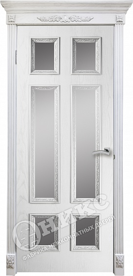 Двери в интерьере - Дверь Оникс Гранд со штапиком Флора эмаль белая с серебряной патиной, сатинат