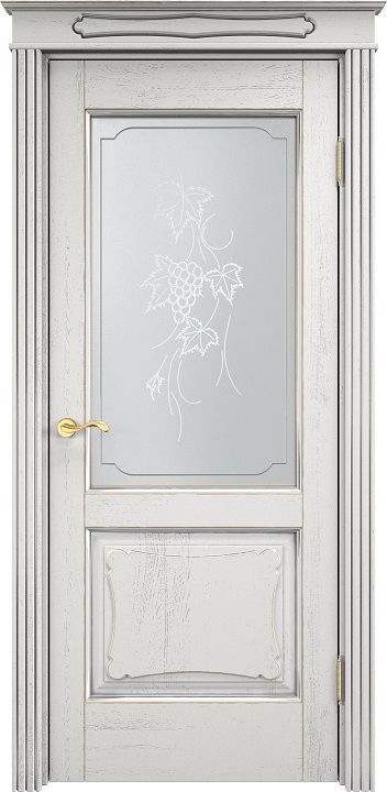 Дверь Итальянская Легенда массив дуба Д6 белый грунт с патиной серебро микрано, стекло 6-3
