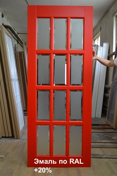 Дверь Берест массив сосны Плитка эмаль белая, стекло фацетное 50%. Фото №4