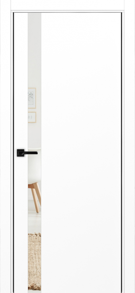 Двери в интерьере - Дверь Эко 211 белый снежный, кромка AL черная SB с 2-х сторон, зеркало