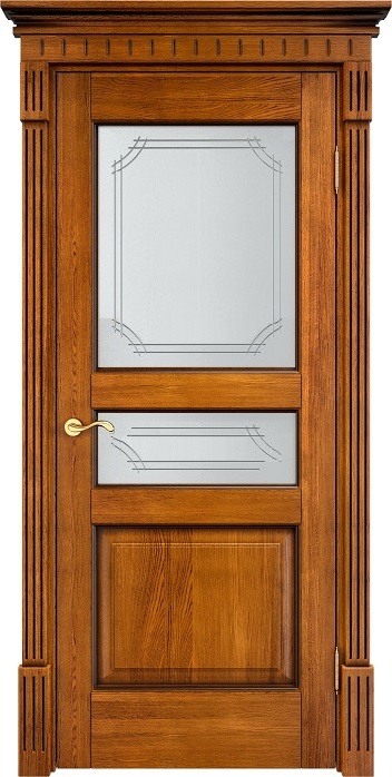 Дверь Итальянская Легенда массив дуба Д5 медовый с патиной орех, стекло 5-1