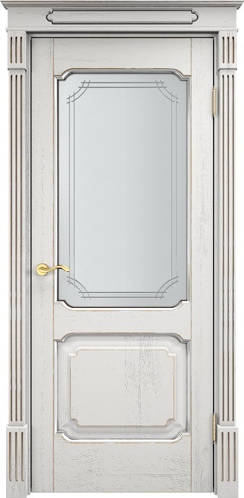 Двери в интерьере - Дверь Итальянская Легенда массив дуба Д7 белый грунт с патиной серебро микрано, стекло 7-3