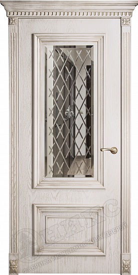 Дверь Оникс Мадрид эмаль слоновая кость с патиной, зеркало гравировка Британия
