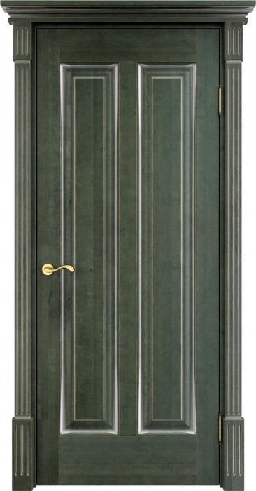 Дверь ПМЦ массив ольхи ОЛ102 зеленый с патиной серебро, глухая