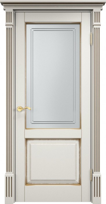 Двери в интерьере - Дверь Итальянская Легенда массив сосны 112ш эмаль слоновая кость с патиной орех, стекло матовое