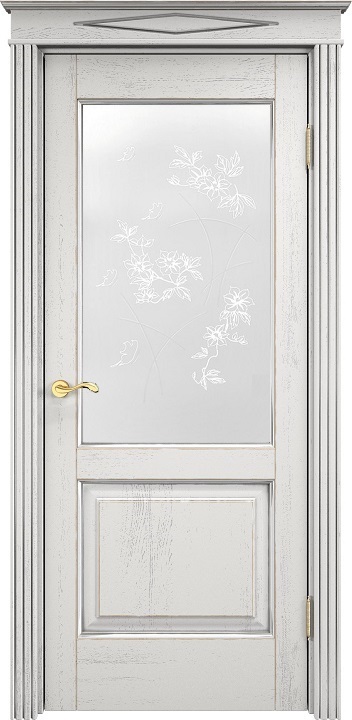 Двери в интерьере - Дверь Итальянская Легенда массив дуба Д13 белый грунт с патиной серебро микрано, стекло 13-4