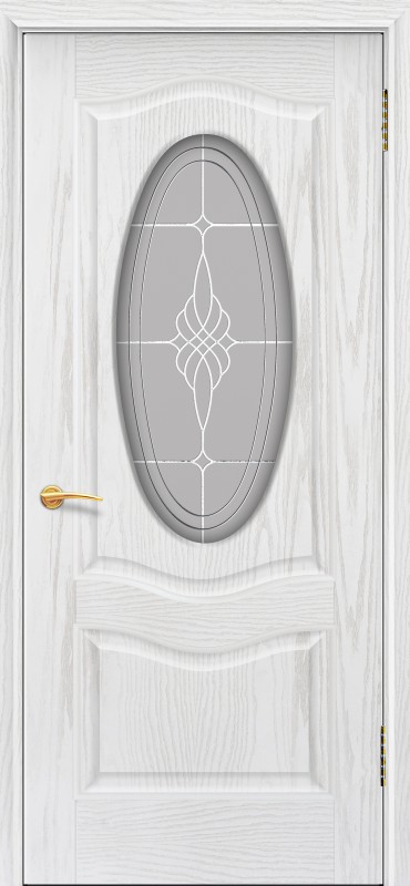 Дверь Покровские двери Венера белый ясень, стекло матовое с гравировкой АП-6