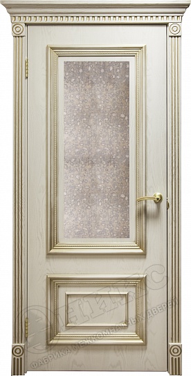 Дверь Оникс Мадрид эмаль слоновая кость с золотой патиной, зеркало состаренное