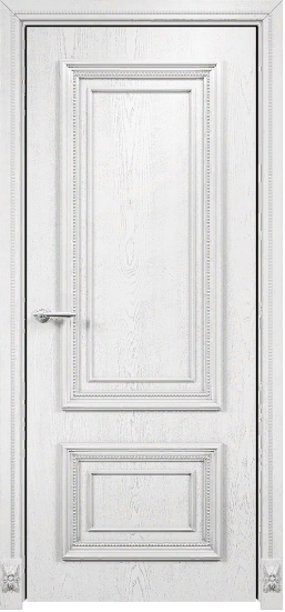 Дверь Оникс Мадрид эмаль белая патина серебро, глухая