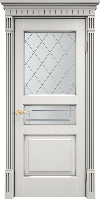 Дверь ПМЦ массив ольхи ОЛ5 белый грунт с патиной серебро, стекло 5-2