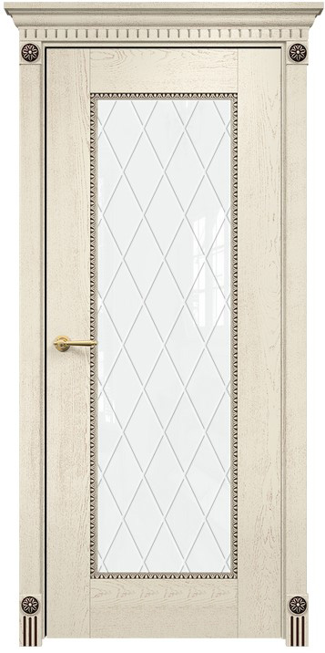 Двери в интерьере - Дверь Оникс Александрия эмаль слоновая кость с патиной, триплекс гравировка Ромбы