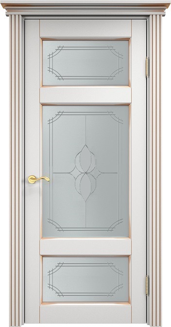 Двери в интерьере - Дверь Итальянская Легенда массив ольхи ОЛ55 белый грунт с патиной золото, стекло 55-3
