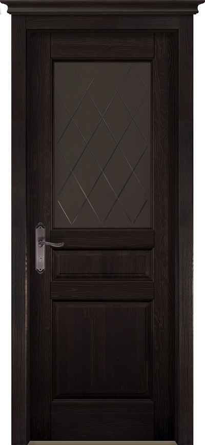 Двери в интерьере - Дверь ОКА браш массив сосны Валенсия венге, стекло графит с фрезеровкой