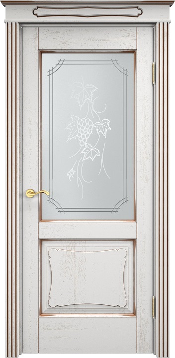 Двери в интерьере - Дверь Итальянская Легенда массив дуба Д6 белый грунт с патиной орех, стекло 6-2
