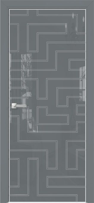 Двери в интерьере - Дверь Оникс Арт, лакобель серый RAL 7040, контурный витраж №12
