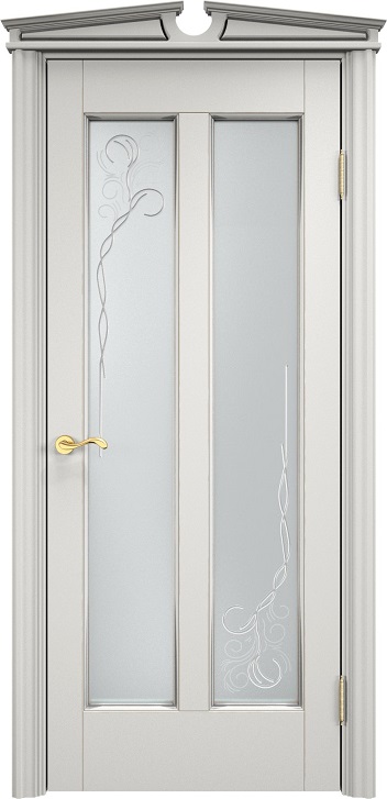 Дверь Итальянская Легенда массив ольхи ОЛ102 белый грунт с патиной серебро, стекло 102-2