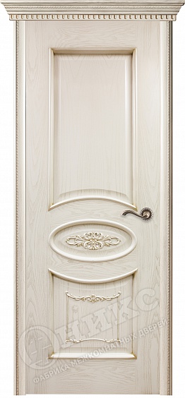 Двери в интерьере - Дверь Оникс Эллипс с декором эмаль слоновая кость с золотой патиной, глухая