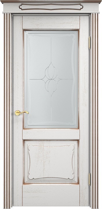 Двери в интерьере - Дверь Итальянская Легенда массив дуба Д6 белый грунт с патиной орех, стекло 6-5