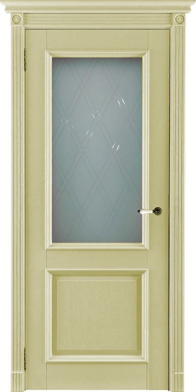 Двери в интерьере - Дверь ДР массив дуба Афина эмаль слоновая кость, стекло мателюкс с гравировкой