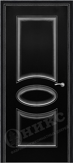Дверь Оникс Эллипс фрезерованная эмаль черная с серебряной патиной, глухая