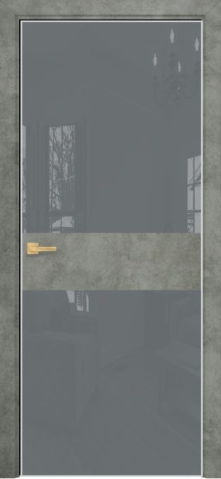 Двери в интерьере - Дверь Оникс Соло 2 бетон светлый, глухая, Lacobel RAL 7040