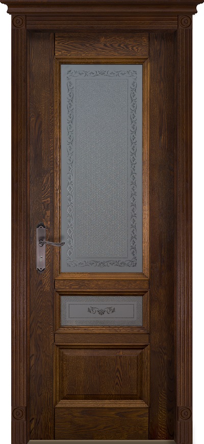 Двери в интерьере - Дверь Ока массив дуба цельные ламели Аристократ №3 античный орех, стекло графит с наплавом