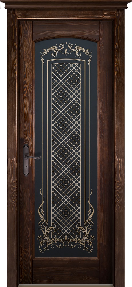 Двери в интерьере - Дверь ОКА браш массив сосны Витраж античный орех, стекло графит закаленное