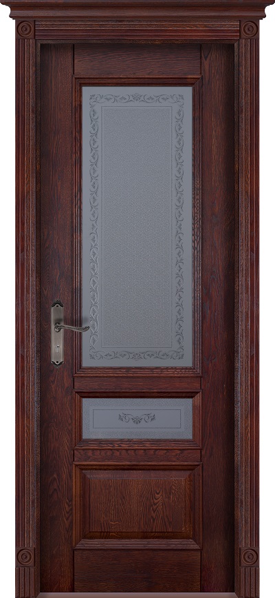 Дверь Ока массив дуба цельные ламели Аристократ №3 махагон, стекло графит с наплавом