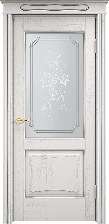 Двери в интерьере - Дверь Итальянская Легенда массив дуба Д6 белый грунт с патиной серебро микрано, стекло 6-2