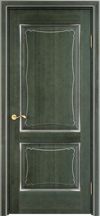 Дверь Итальянская Легенда массив ольхи ОЛ6.2 зеленый с патиной серебро, глухая