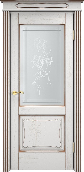 Двери в интерьере - Дверь Итальянская Легенда массив дуба Д6 белый грунт с патиной орех, стекло 6-1